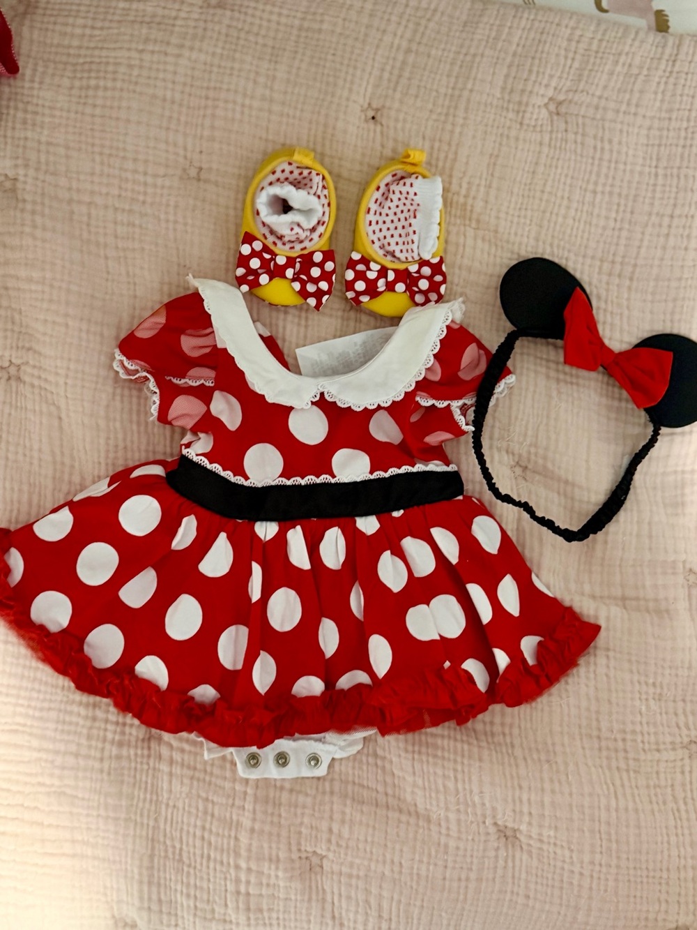 Red Polka Dot Minnie Mouse Baby Costume Dress with Headband and Shoes